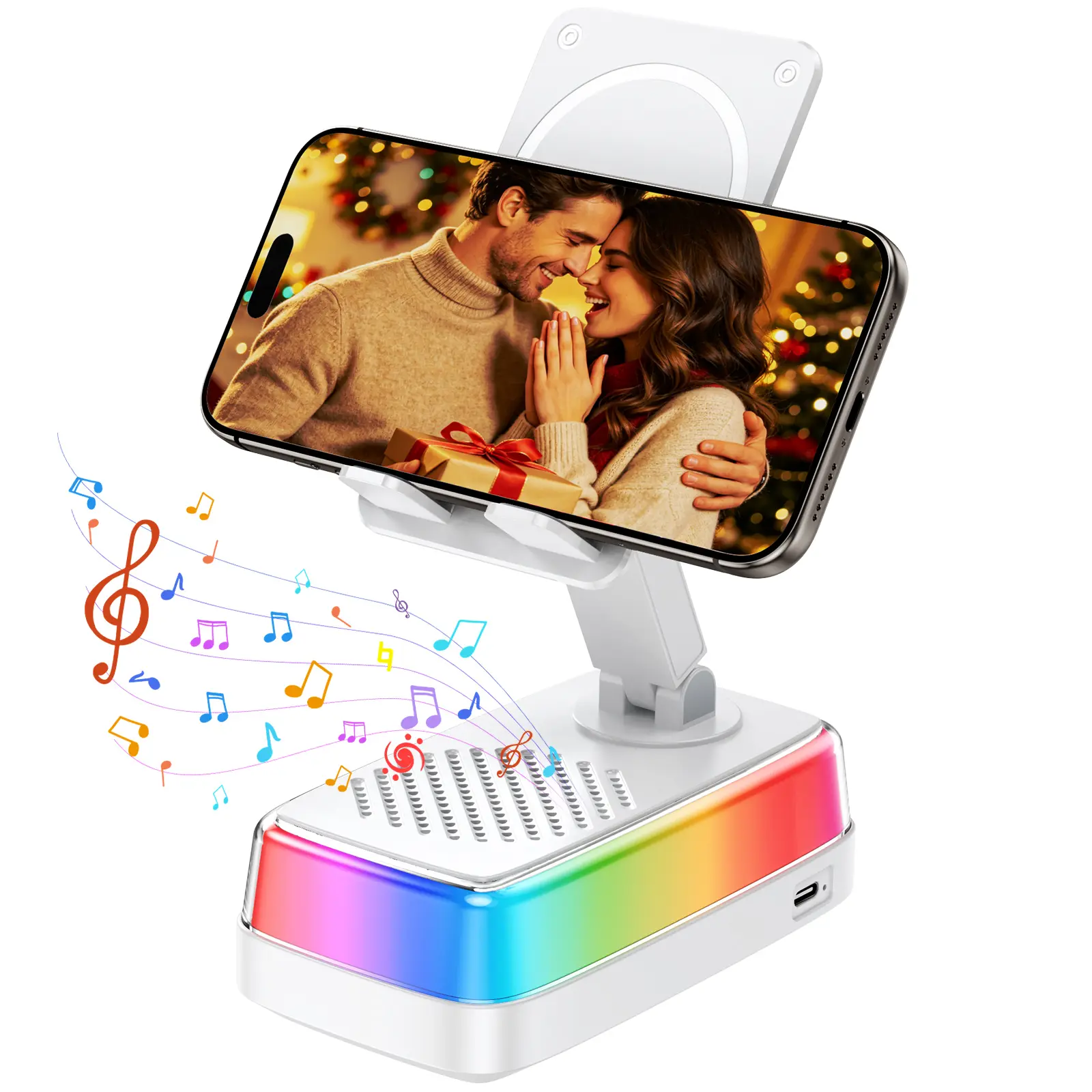 EATOP Wireless Induction BT5.3‑Compatible Smartphone Speaker, 360° Adjustable Foldable Phone Holder, 3000mAh Emergency Power Supply, Colorful RGB Ambient Light, Stereo Audio Amplifier, Birthday Holiday Gifts For Men Women Dads