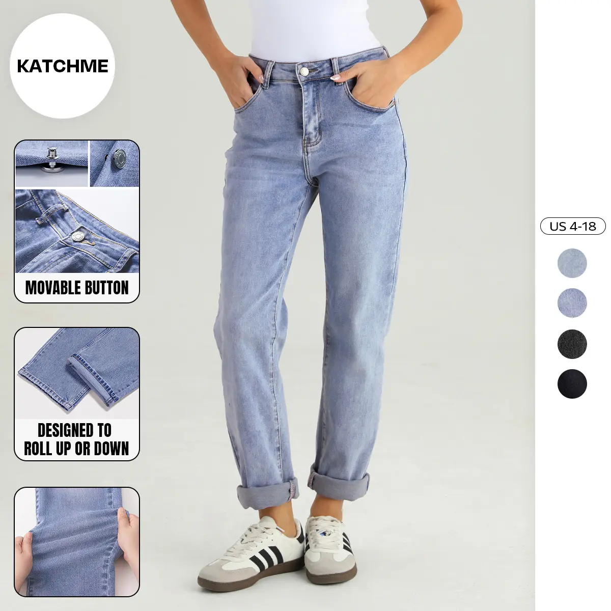 KatchMe Women's Street Mid-Rise Tapered Jeans, Cozy Non-Shrinking Outfits for Daily Wear, Stretchy Denim Pants, Multi-Pocket Durable Denim Trousers, Casual Chic Streetwear #TikTokMadeMeBuyIt #SummerEssentials #StretchyJeans #OutdoorPants