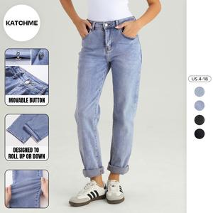 KatchMe Women's Street Mid-Rise Tapered Jeans, Cozy Non-Shrinking Fall Outfits for Daily Wear, Stretchy Denim Pants, Multi-Pocket Durable Denim Trousers, Casual Chic Streetwear
