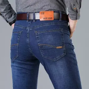 JEAN New Business Men's Jeans Casual Straight Stretch Fashion Classic Blue Black Work Denim Trousers Male Brand Clothing