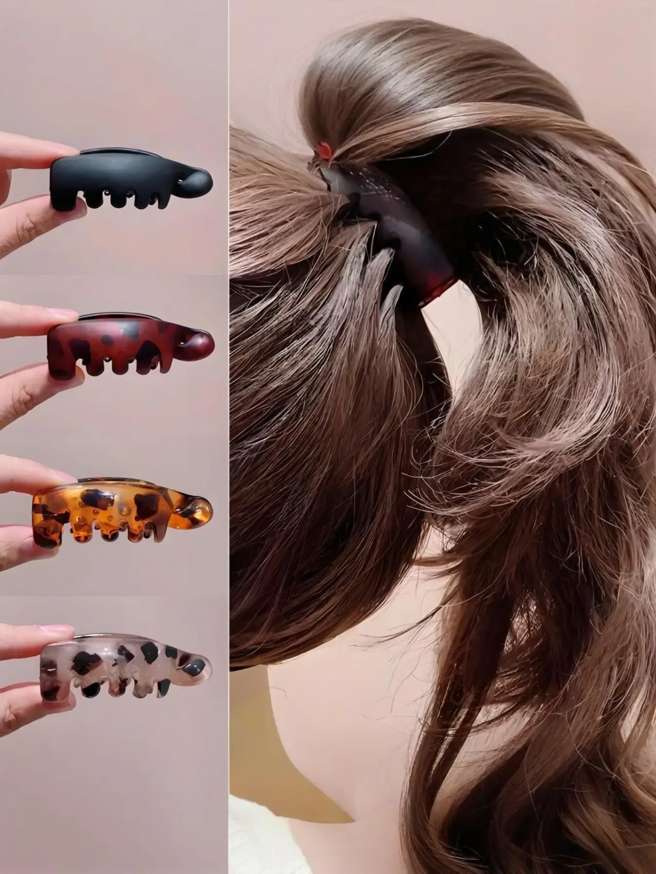 2026 Fashion Women's Non-Slip Small Banana Hair Clip Set Of 4,Minibanana Clip,Stylish Hair Clip,Secure Hold,Vintage Oval Leopard Print, Amber And, Secure Ponytail Holders, Boho Style, All Seasons