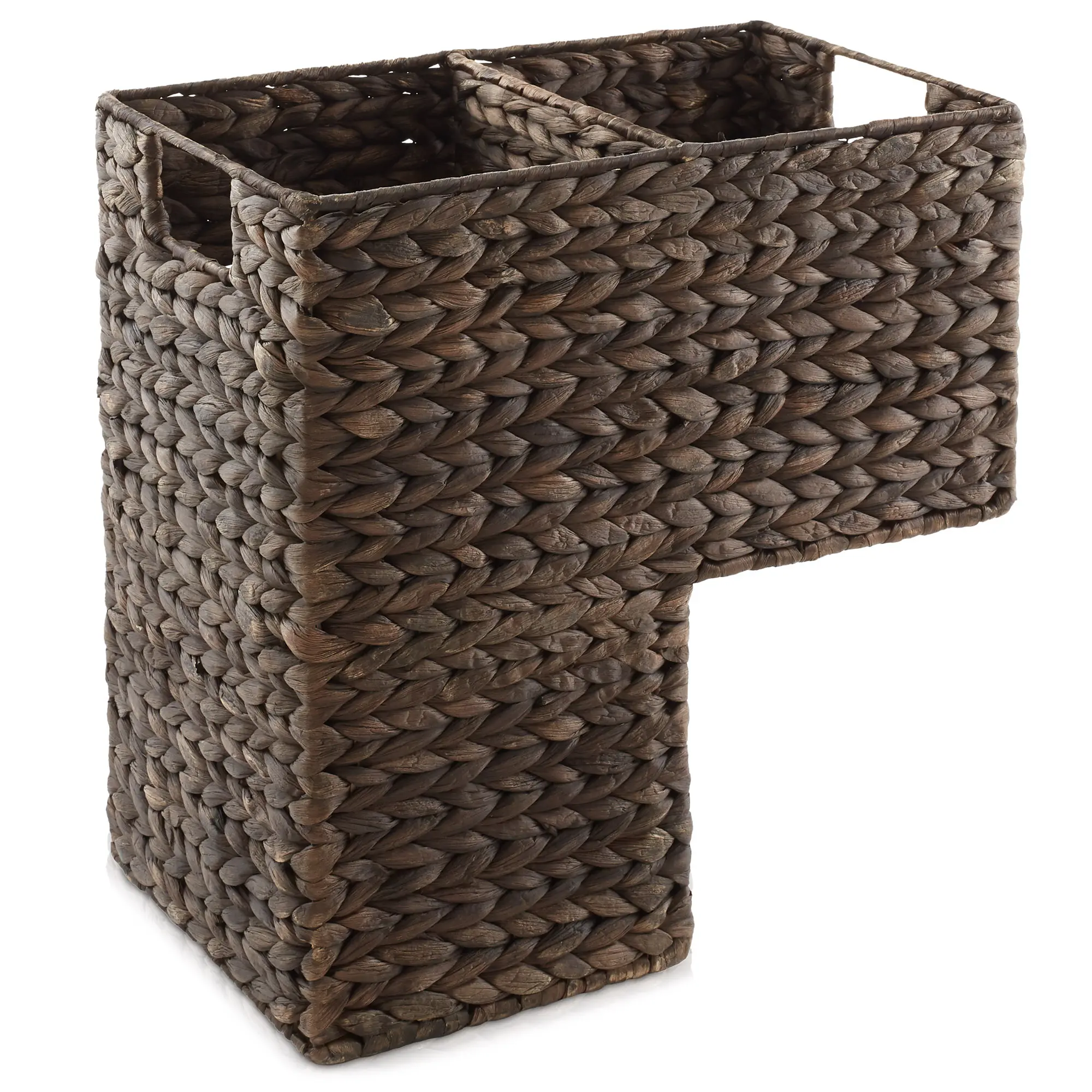 Casafield Stair Step Basket with Handles, Espresso Water Hyacinth, Woven Wicker Staircase Basket Storage Bin Organizer