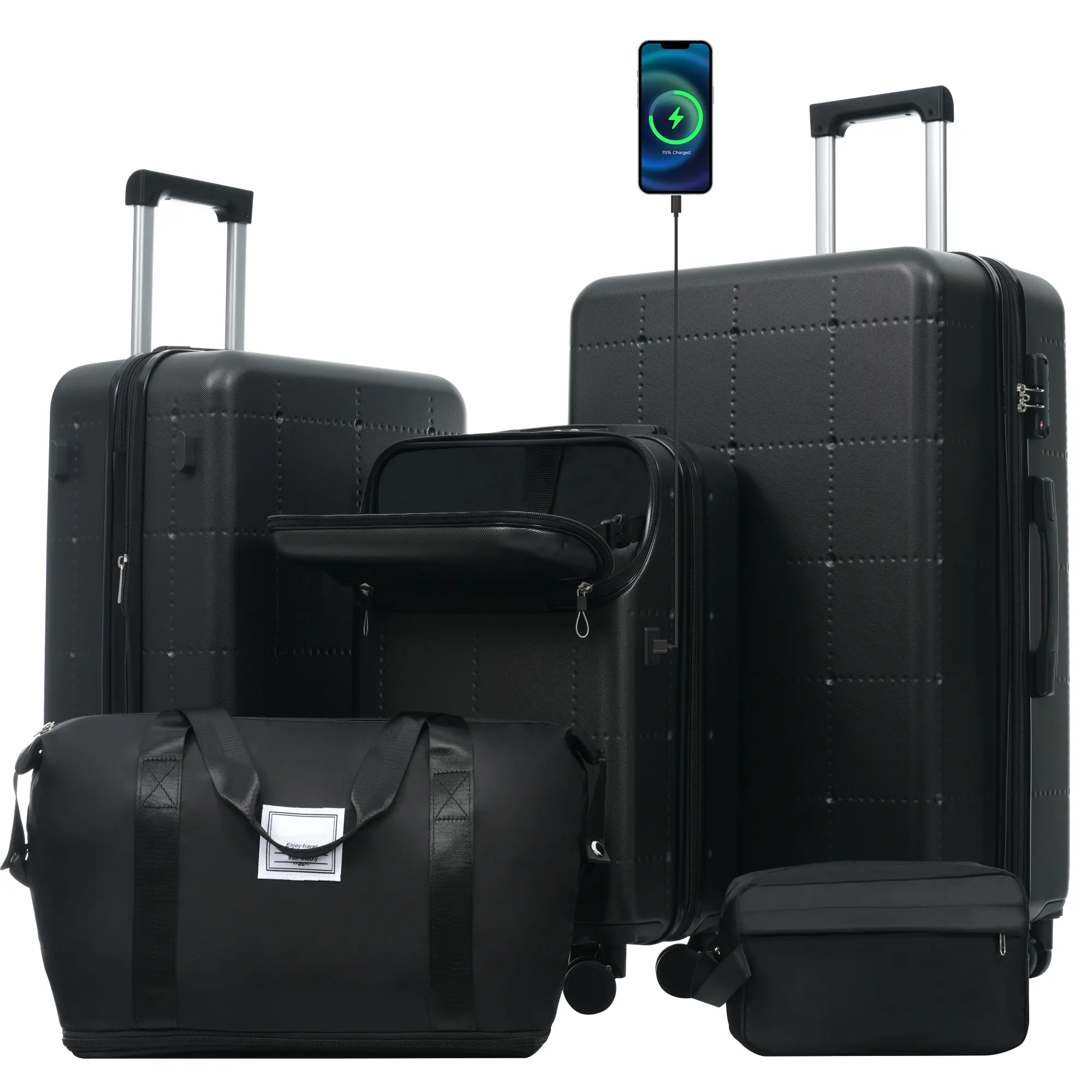 Lightweight Luggage Sets, 5 Piece Hardshell 20/24/28 Inch Expanding ABS Suitcases with 4 Spinner Wheels & 2 Duffel Bags, Carry On with USB Port, Double Zippers & TSA Lock, Double Zipper Luggage Sets, Dustproof Luggage Sets