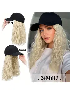 Fashion Women's Sports Baseball Cap Wig, Wavy Short Bob Hairstyle, High-Temperature Fiber Soft Synthetic Hair, Adjustable, Versatile and Practical, Water Wave Wig, Soft Curly Wig