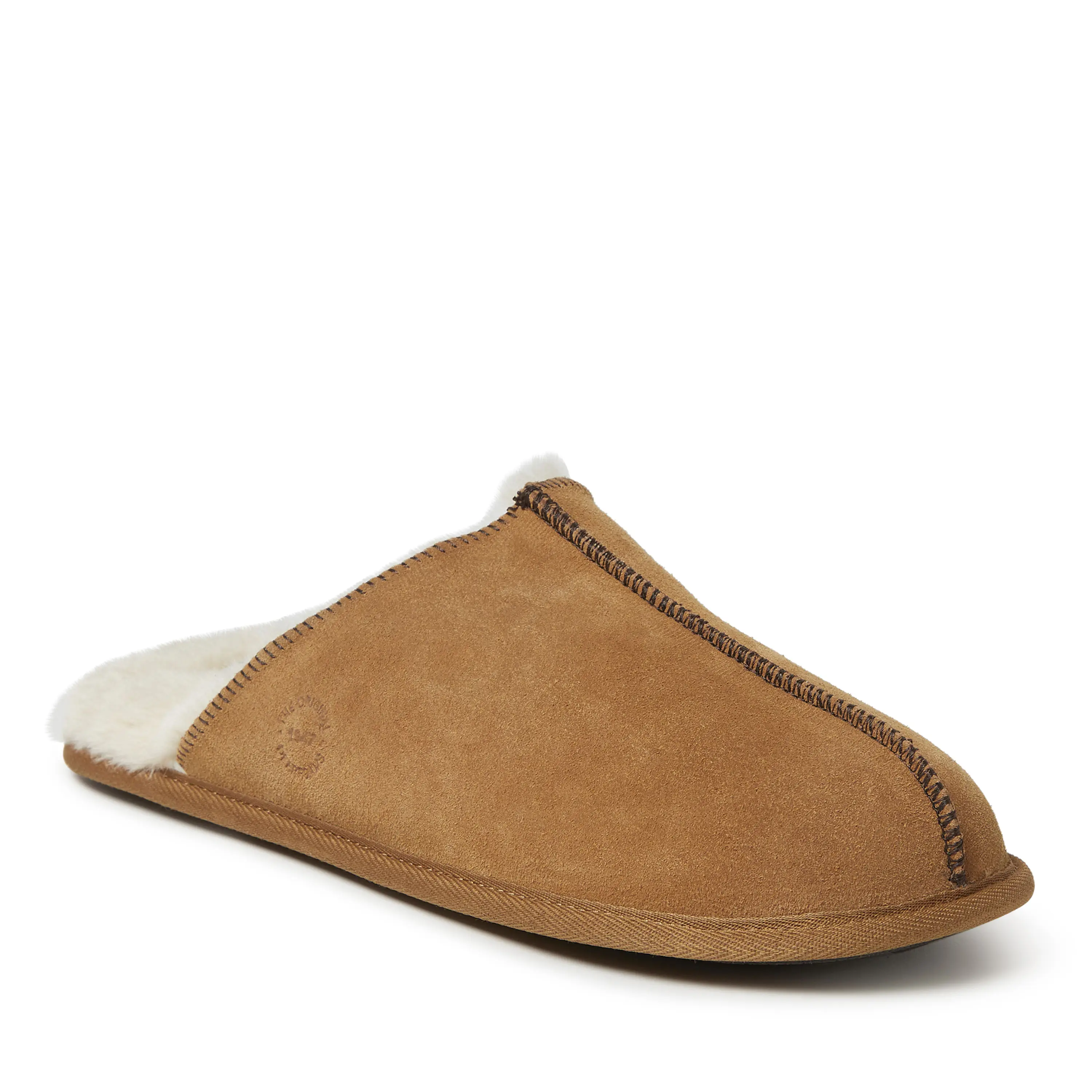 Dearfoams Men's Bradford Genuine Suede Scuff Slipper with Memory Foam, No-Sweat Comfort, Indoor/Outdoor Rubber Sole, Footwear, Soft