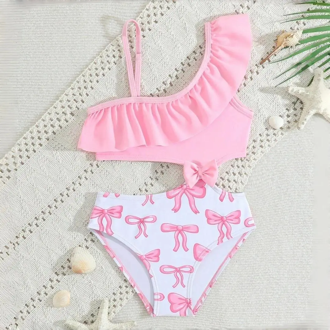 2026 Girls' Swimsuit Teenage Girls' One-Piece Swimwear Hot Spring Summer Outfits One-Shoulder Bathing Suit 7-16Y Beachwear ﻿