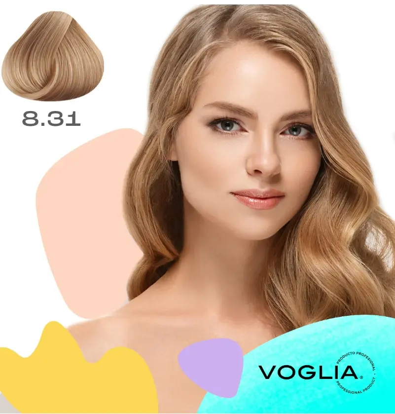 Voglia Permanent Hair Color Cream - #8.31 Light Beige Blonde, 90ml Haircare Product with Ceramides, Salon-Quality Formula for All Hair Types