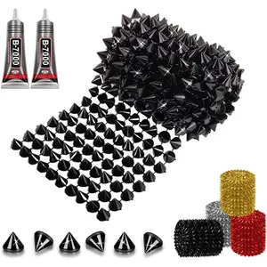 1 Yard Spike for Crafts Stude for Clothing, Black Spike Stud with Glue, Cone Flatback Plastic Trim Mesh for Holloween Party Decoration Costume DIY Crafts