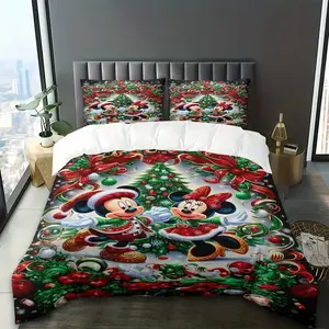 [mothers day gift ideas] DISNEY CLASSIC MINNIE AND MICKEY MOUSE CHRISTMAS CARTOON BEDDING SET - 3PCS, INCLUDES 2 PILLOWCASES AND 1 QUILT COVER, NO CORE, ALL-SEASON COMFORT, HOLIDAY BEDDING, CARTOON CHARACTER BEDDING, DURABLE BEDDING