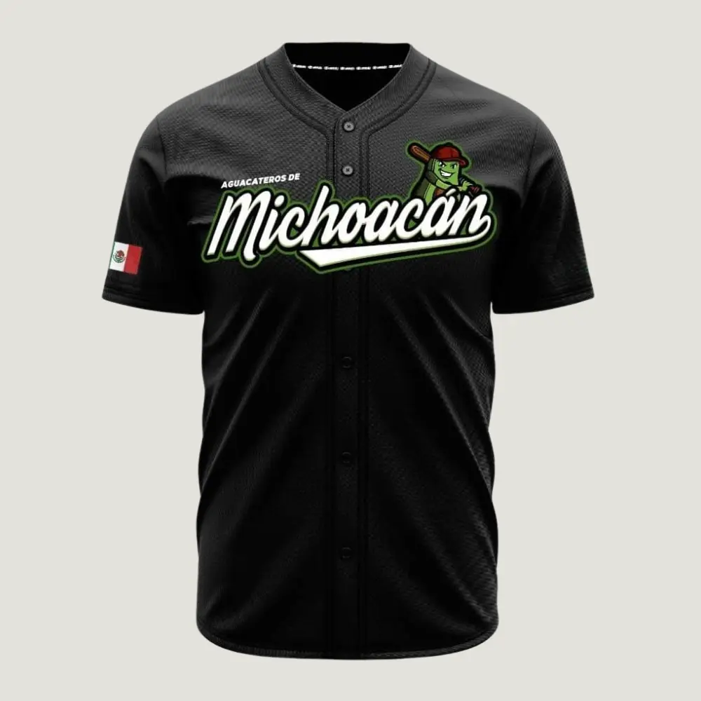 Mexico Michoacán Aguacateros Baseball Jersey – Black Button-Up Fan Shirt, Vintage Baseball Style, Lightweight Athletic Jersey, Gift for Mexican Sports Fans