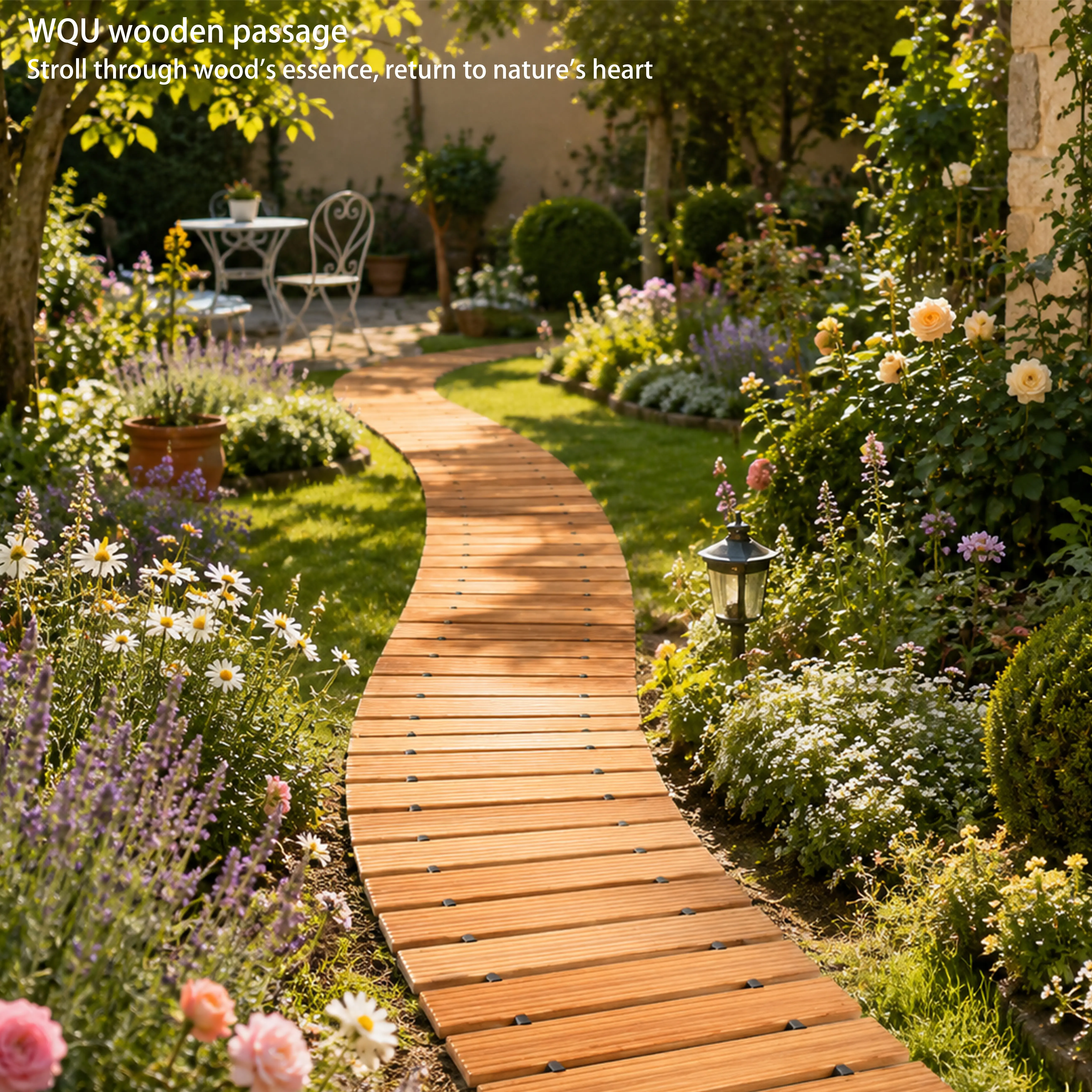 Roll Up Cedar Walkway - No Dig Instant Outdoor Wooden Pathway for Garden Backyard