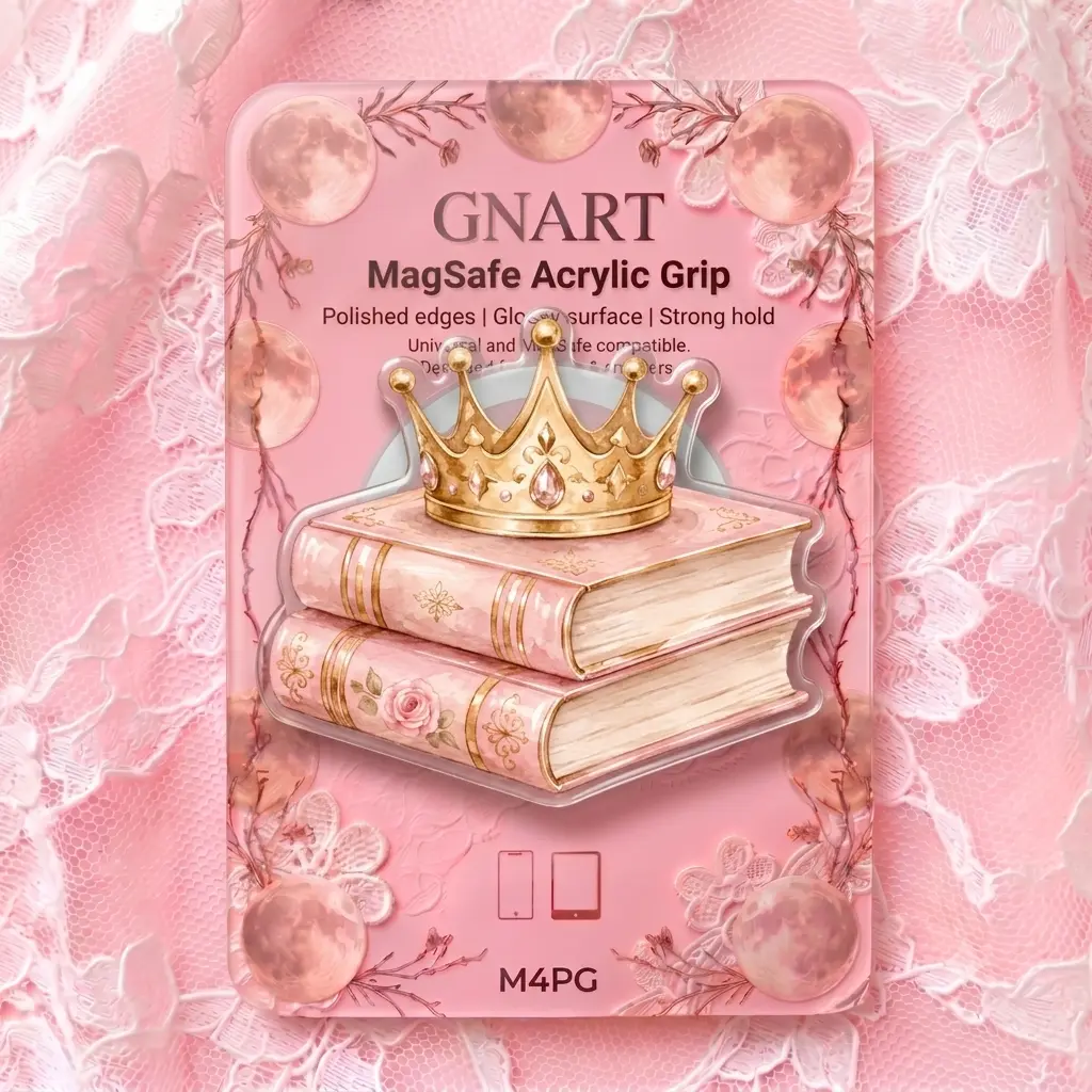 Reading Princess Crown MagSafe Phone Grip | Pink Bookish Stacked Books Magnetic Phone Holder | Cute Fairytale Royal Romance Acrylic Phone Stand Gift