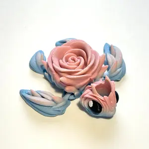 Rose Turtle Straw Topper - 3D Printed Articulating Figure Drinkware Handmade Sturdy Reusable for Tumbler Cups Bottles Aesthetic