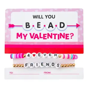 12-Pack Beaded Friendship Bracelets with Valentine Exchange Cards, Festive Party Bag Gifts for Gifting Occasions, Beaded Bracelets