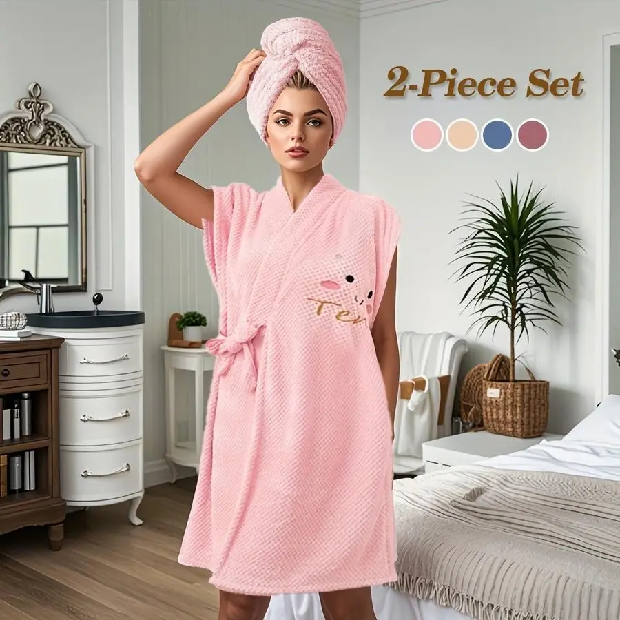 New Fashion Durable Belted Shower Bathrobe, Dressing Gown, Quick-Dry Super Absorbent, No Shedding Soft Comfortable Adult Towel Dress, Women's Robe, Loungewear