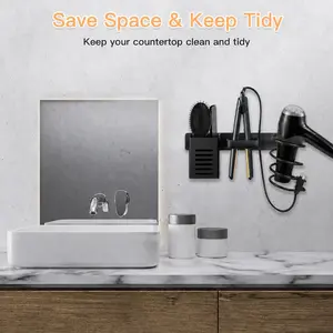 Bathroom Wall-Mounted Hair Dryer Holder, Hair Tool Storage Rack, Bathroom Organizer, Wall-Mount Design, Perfect Home Hair Care Solution