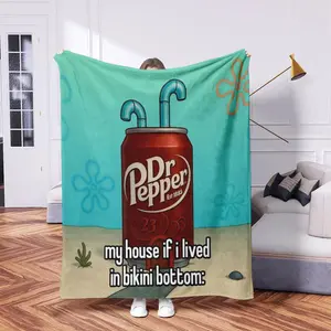 Dr. Pepper Spongebob Bikini Beach Blanket, Flannel Throw for Anime Fans, Lightweight Home Decor, Stylish Blanket, Perfect Gift for Friends and Family
