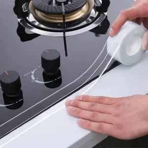Clear self-adhesive caulk sealing tape, waterproof transparent design. Ideal for kitchen sinks, bathroom tubs, toilets and shower gaps, size 1.5" × 10.5Ft for easy installation.