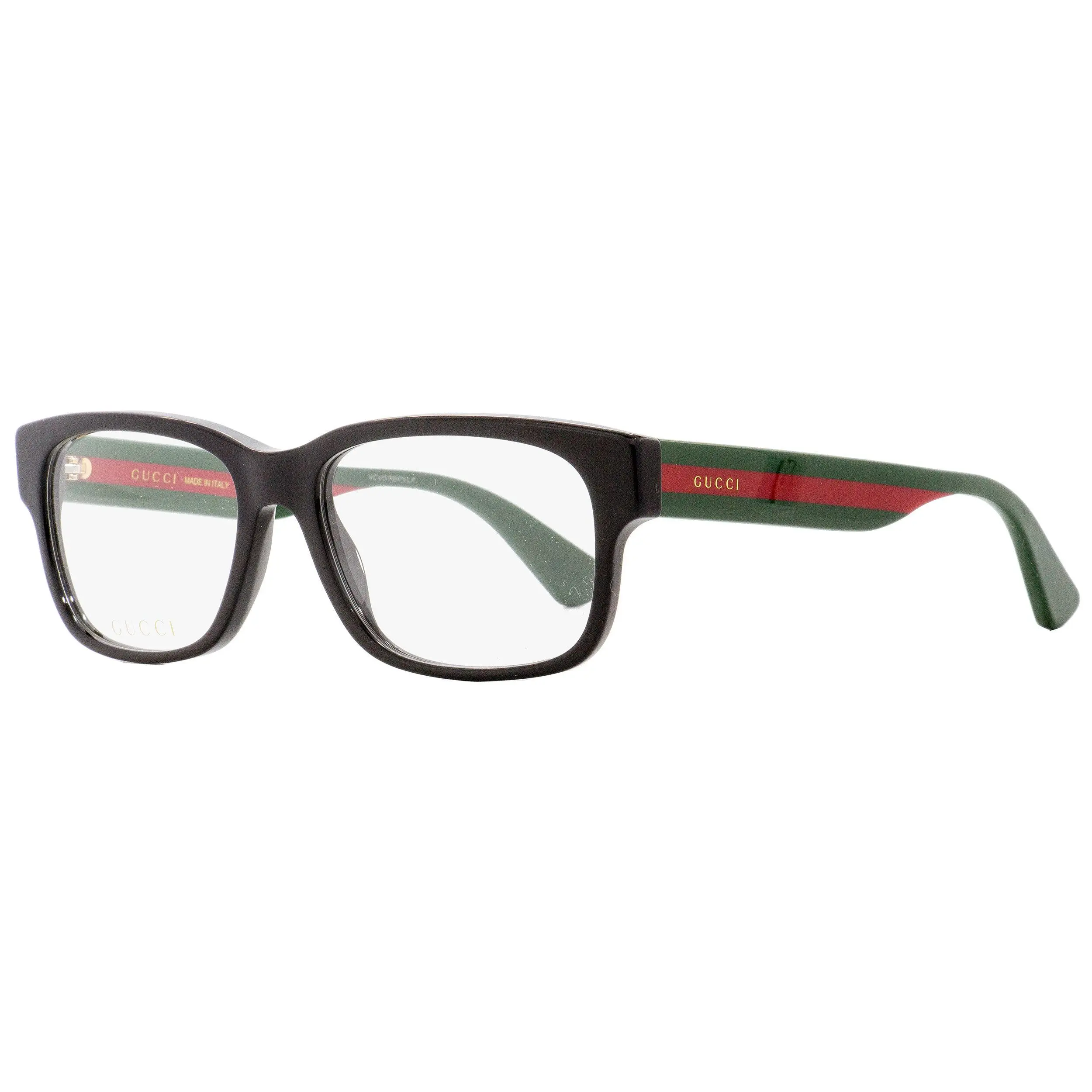 Gucci Rectangular Statement Frame Glasses - GG0343O 007, Black/Green/Red, 57mm, Square Frames Style, Full Rim, High Quality Materials, Demo Lenses Included, Rectangle, Male