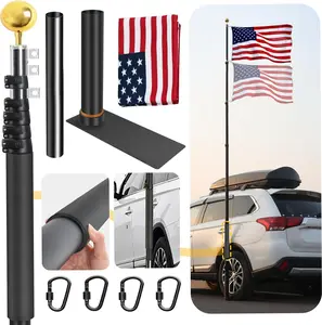 20FT Tailgate Flag Pole with Tire Mount, Fit RV/Pickup/Sedan/SUV, Portable Flag Pole with 20" Car Scratch-Proof Protective Tube, Thickened Aluminum Flag Pole with US Flag, 60 MPH, Dual Flag Mount