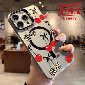 Phone Case for iPhone 15 16 14 Pro Max 13 12 11 XR XS Plus Leopard Cherry Pattern Matte Military-Grade Drop Protection Silicone Cover Cellphone Protective