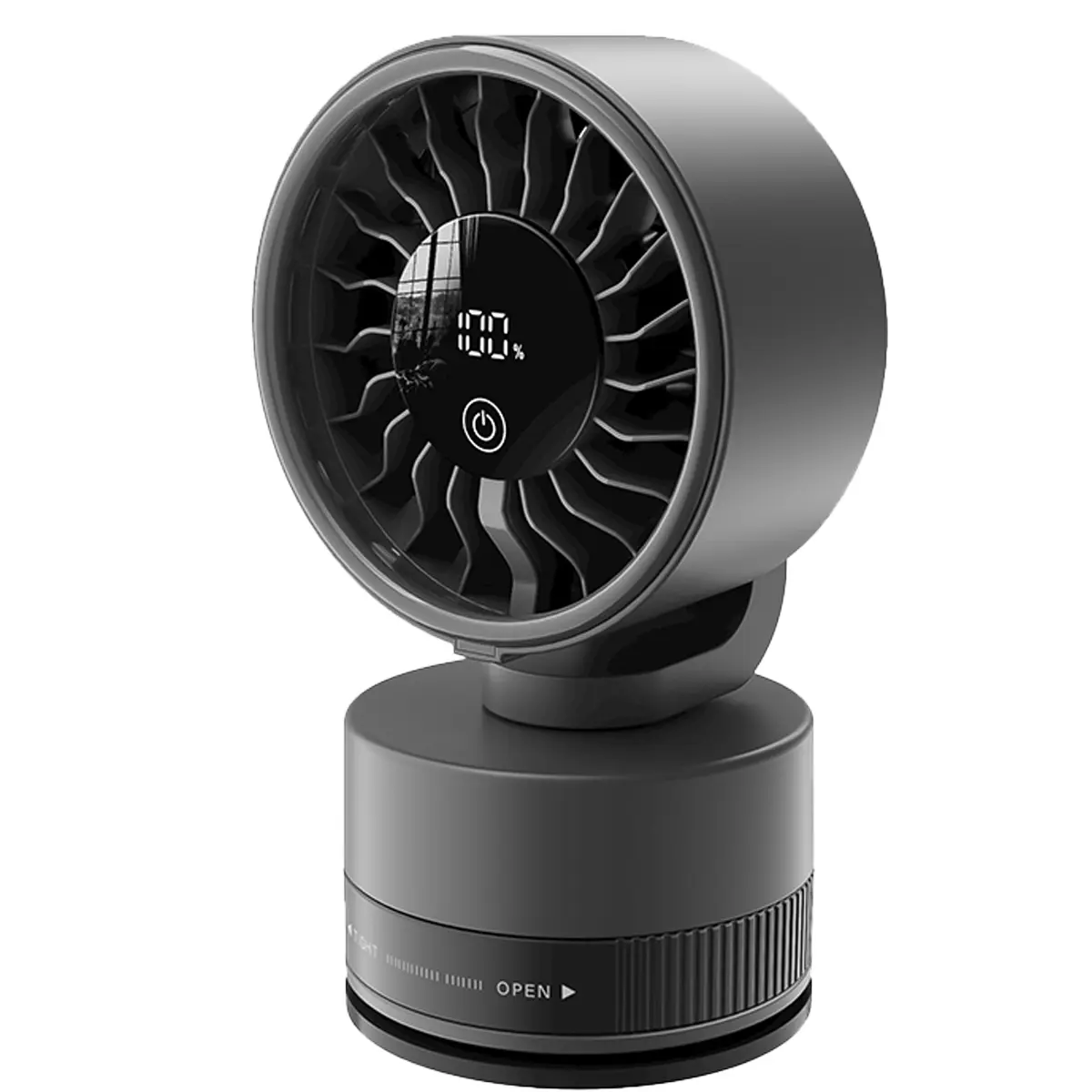 Black Upgraded Cordless Suction Cup Wall-Mounted Fan, Fully charged, it can be used for 4–12 hours., Digital Display, 5 Speeds, 180° Tilt, 340° Rotation, Compact camping fan, suitable for home, kitchen, office, and car use portable long battery life