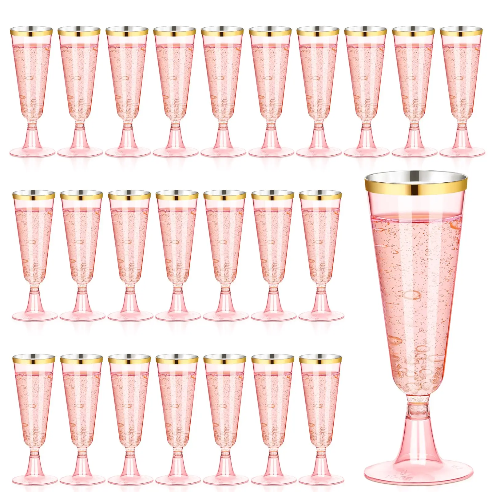 100 Clear Clear Pink Plastic Champagne Flutes, 5oz Plastic Wine Glasses, Assemble for Party Wedding Cocktail Cups