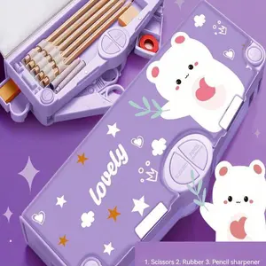 Random Cartoon Multi-Functional Pencil Case, Creative Dual-Layer Large Capacity, Personalized Pen Holder, Ideal for Students and Back-To-School Season