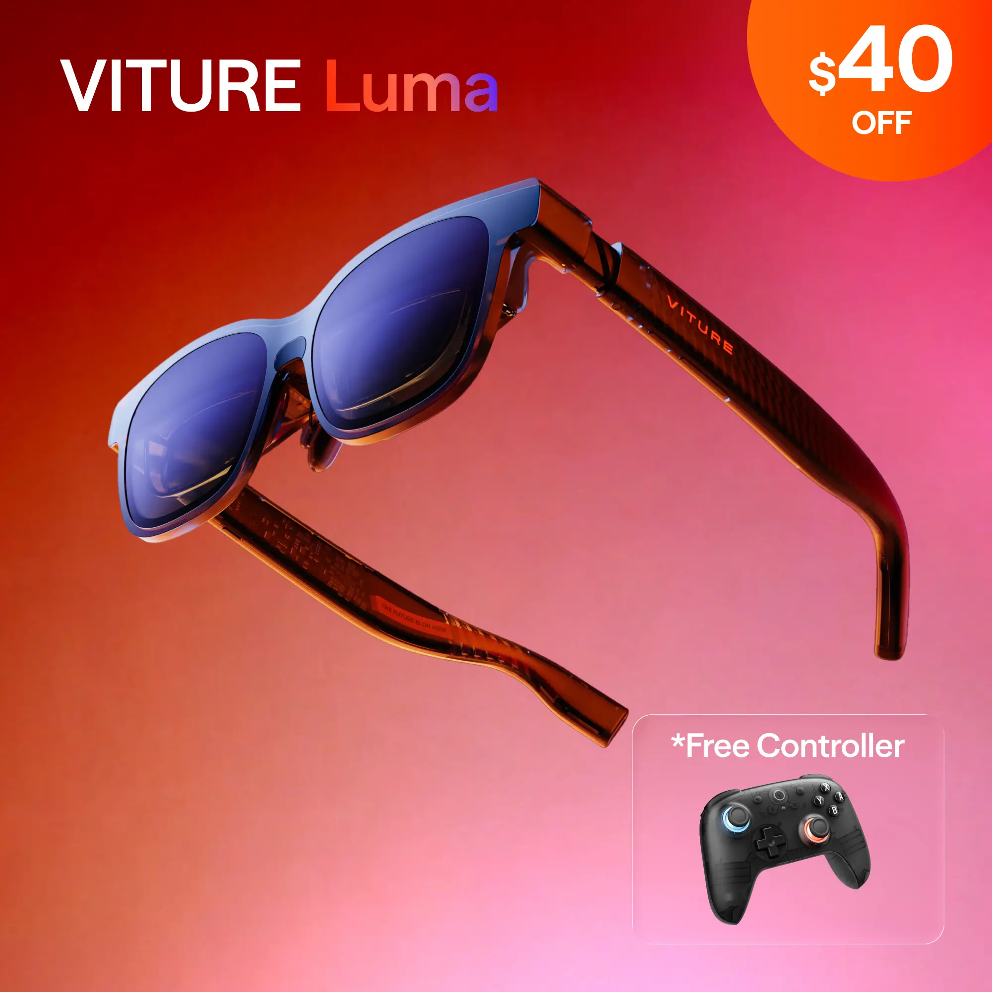 VITURE Luma XR Glasses, Smart Glasses 146” 1200p Ultra Sharp Display 1000 Nits 50° FOV Dimming Adjustments USB-C for iPhone Android Mac PC Steam Deck Switch 2