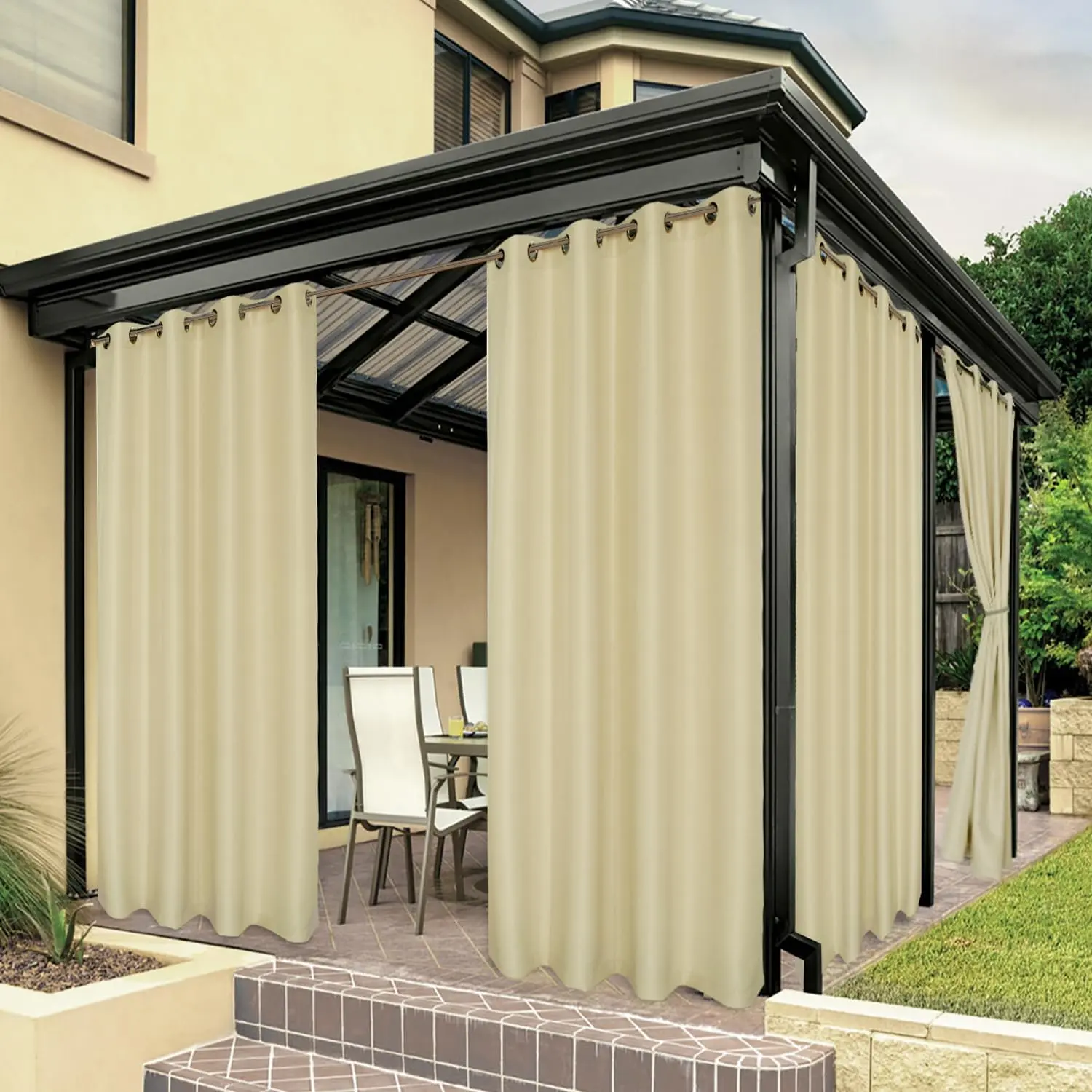 Waterproof Outdoor Curtains for Outside Curtains for Porch, Pergola, Cabana, 1 Panel, 54W x 84L inch, Cream