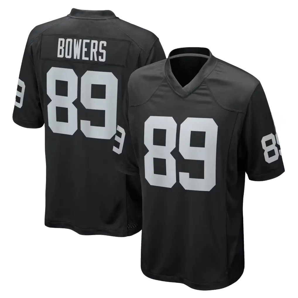 Full Print Black/White Bowers #89 Football Jersey, Men's Breathable V Neck Short Sleeve Athletic Shirt, Team Game Uniform, Sports Fan Apparel, Unisex Gift for Football Fans
