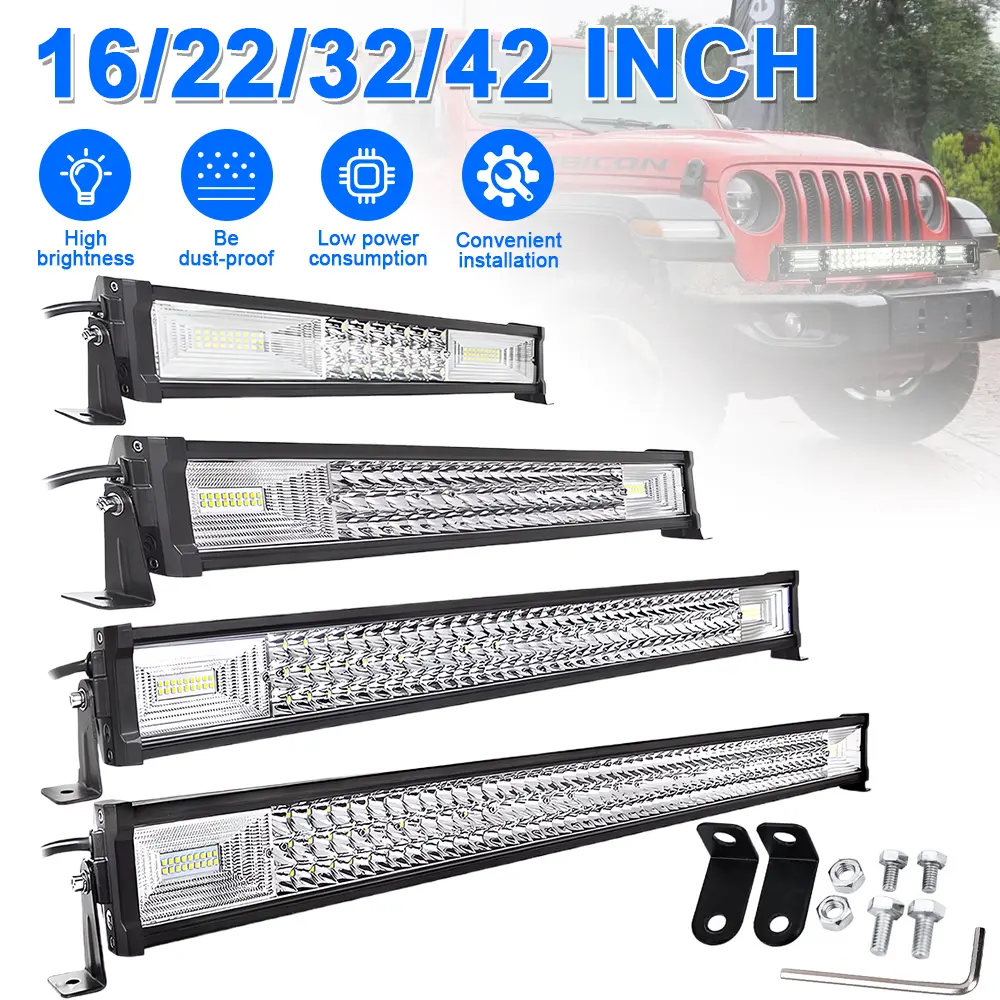 LED Light Bar (16/22/32/42 In), 7D Lens Spot-Flood Combo Beam, 6000K Pure White, IP68 Waterproof Triple Row, for Jeep 4x4 SUV ATV Pickup