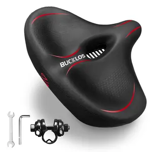BUCKLOS Extra Wide Comfort Bike Seat, Soft Padded Bicycle Saddle with Dual Shock Absorbing , Ergonomic Seat Cushion for MTB, E-Bike, Stationary & Spin Bikes Cycling bike accessories