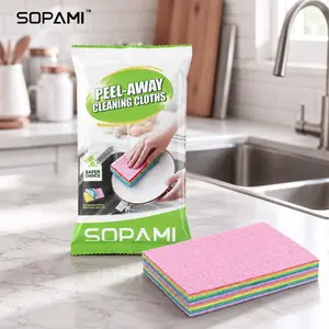 SOPAMI 12-Layer Peelable Rainbow Cleaning Cloths - PVA & Microfiber, Non-Abrasive, Super Absorbent, Reusable, Streak-Free Sponge Wipes, Hygienic Peeling Design for Kitchen, Bathroom, Living Room, Glass & All Household Surfaces