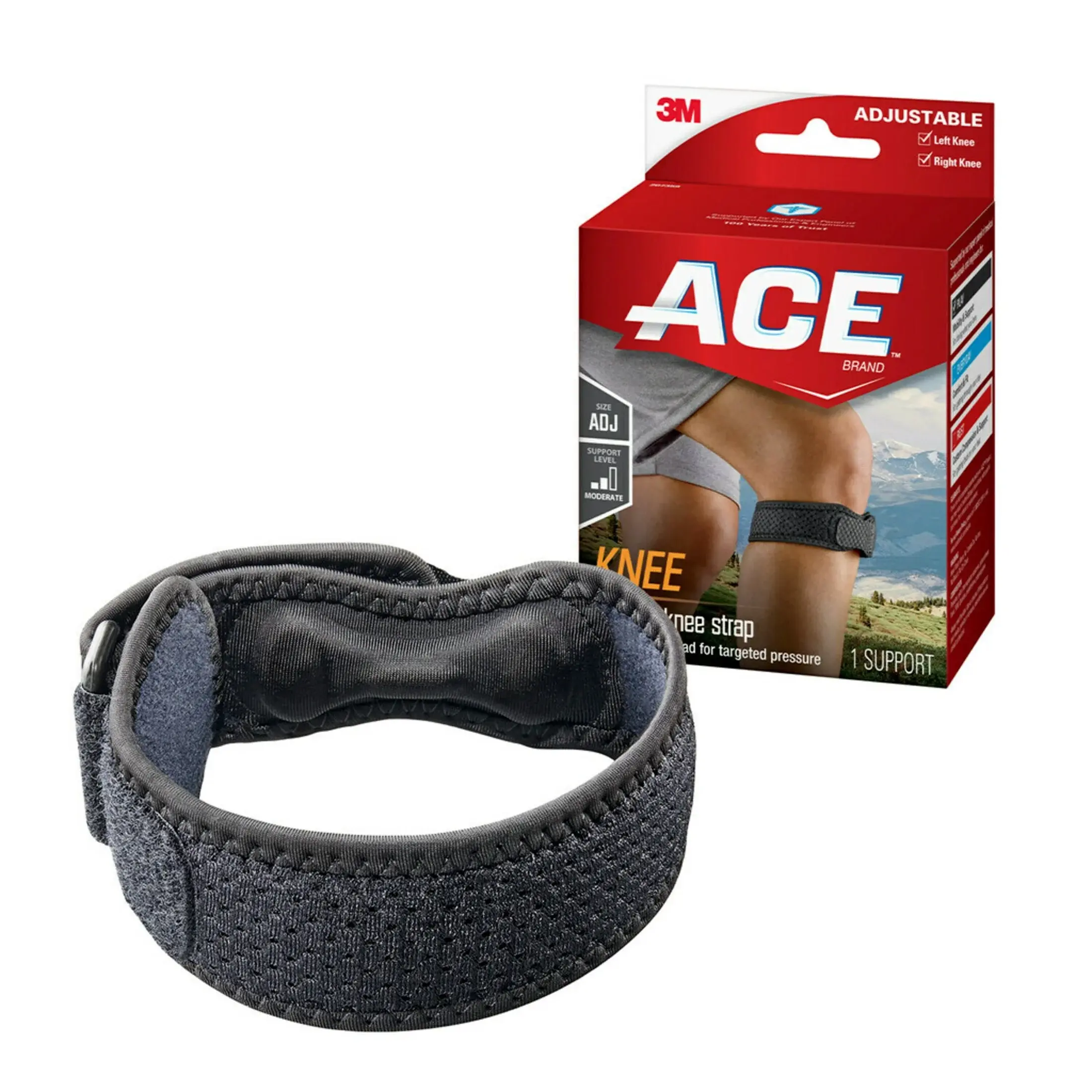 ACE Brand Compression Knee Strap, Adjustable, One Size Fits Most 3M