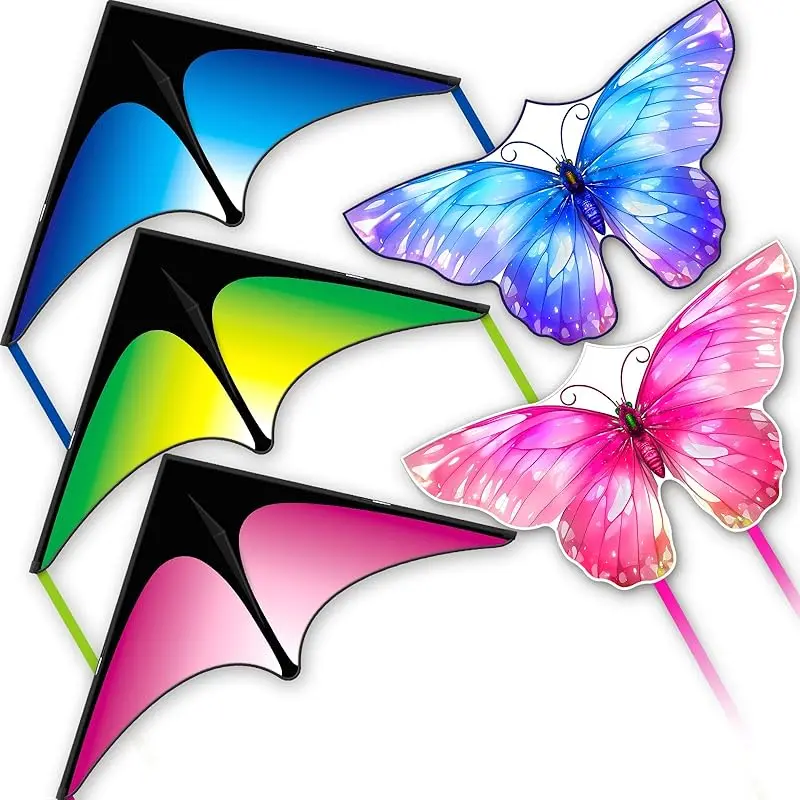 3-Piece Kite Set - Butterfly, Delta & Octopus Kites For Kids & Adults Outdoor Fun