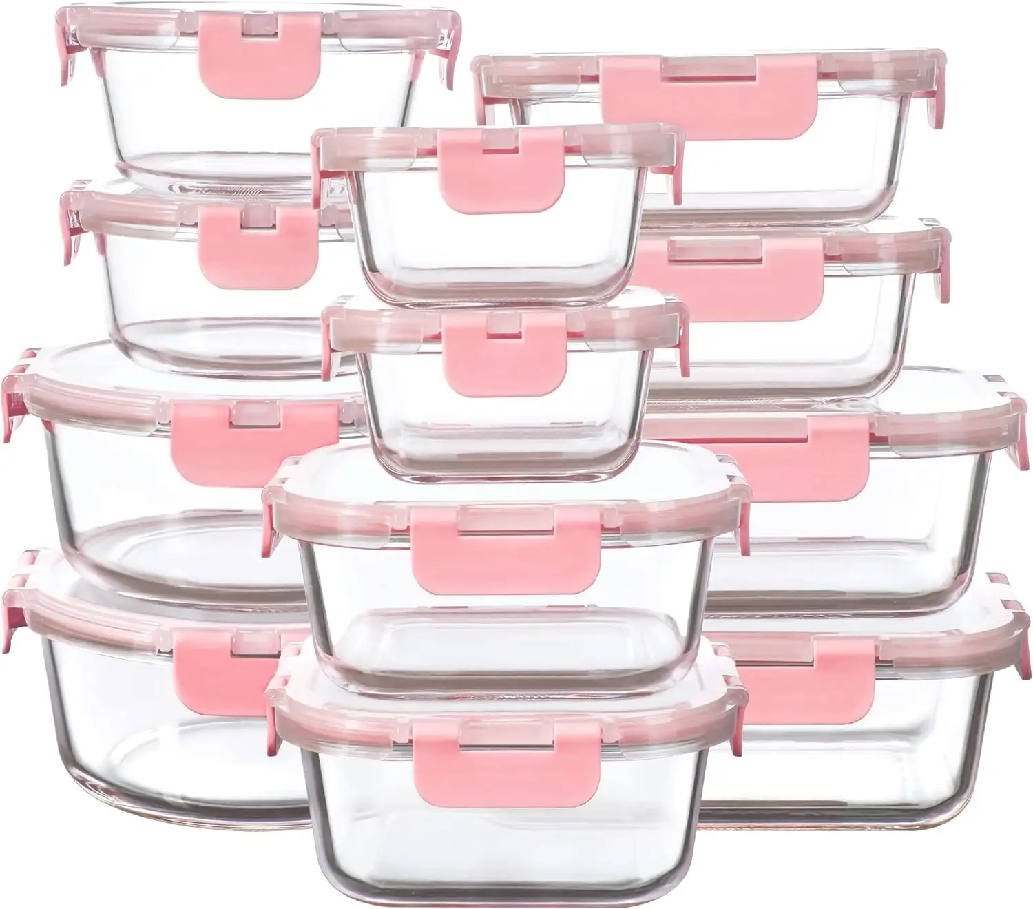 12-Pack Glass Meal Prep Containers with Lids - Leakproof, Oven & Freezer Safe Storage Kitchen Utensils Multicolor