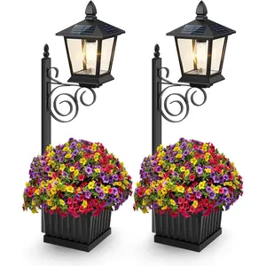 2-Pack Outdoor Flower Pots 2 in 1, Solar Lamp Post with Planter for Garden Decor, Wall Mount/Standing Planter Lights Waterproof, Patio Decorative Floor Lamps for Lawn, Back Door (Flowers not Included)