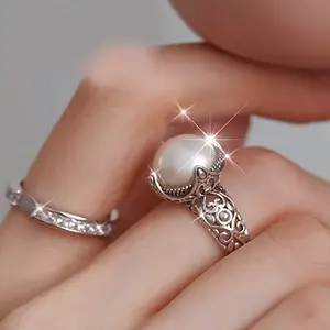 Elegant pearl ring, 925 sterling silver adjustable size ring - perfect for daily wear and special occasions, suitable for parties, suitable for wedding accessories