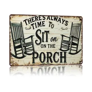 There's Always Time to Sit on the Porch Metal Sign 8x12 Rustic Farmhouse Decor Aluminum for Home Restaurant Kitchen Bar Cafe Pub Farmhouse Garden Bathroom Garage Durable Rust Resistant