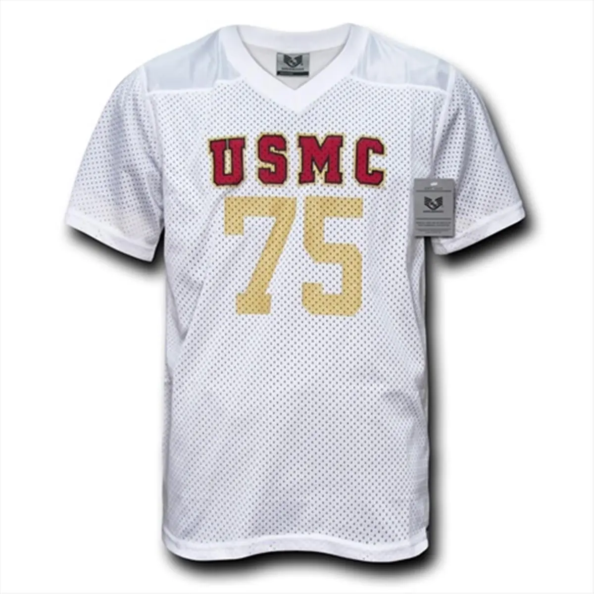 Rapid Dominance Marines Short-Sleeve V-Neck Football Practice Jersey Shirts - White, Small, 100% Polyester, Mesh Ventilation, Screen-Printed Marines Logo, Preshrunk Fabric, Sports Collectible Accessory