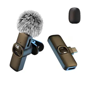 Wireless Lavalier Microphone, Rechargeable Professional Lapel Microphone for iPhone & Type-C Phones, Cordless Omnidirectional Mic, Condenser Clip-On Mic for Video Recording