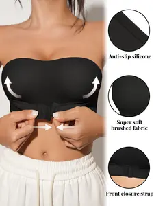 Women's Sexy Elegant Strapless Bra, Front Hook Design, Soft Smooth Push Up Fit for Party & Night Out