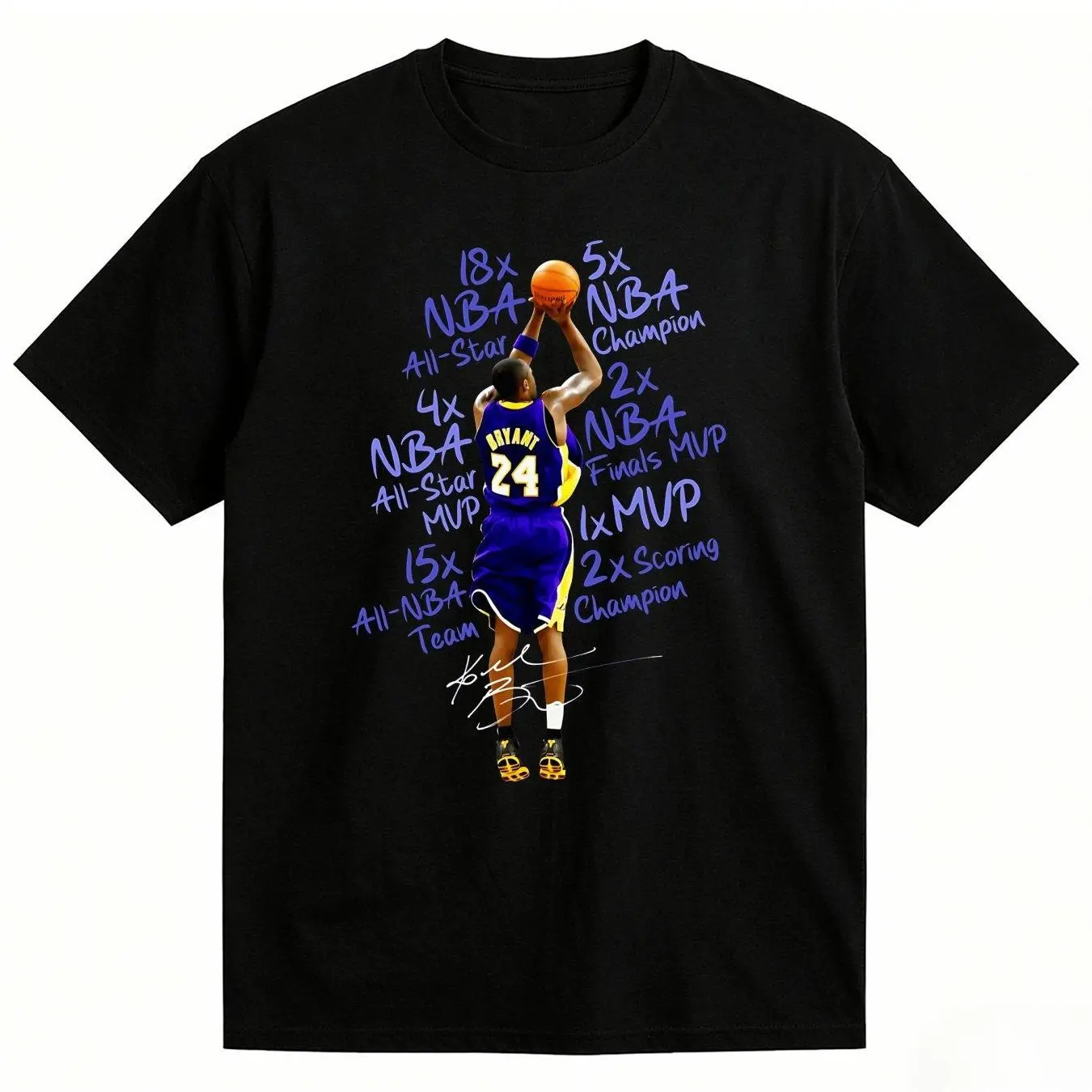 Kob.E Bryant | Artistic Lakers Basketball Print Classic T-Shirt | Popular Classic Apparel For Kobe Fans | 100% Cotton Printed Crew Neck Unisex Short-Sleeve T-Shirt | European And American Fashion Brand Printed Base Layer Shirt