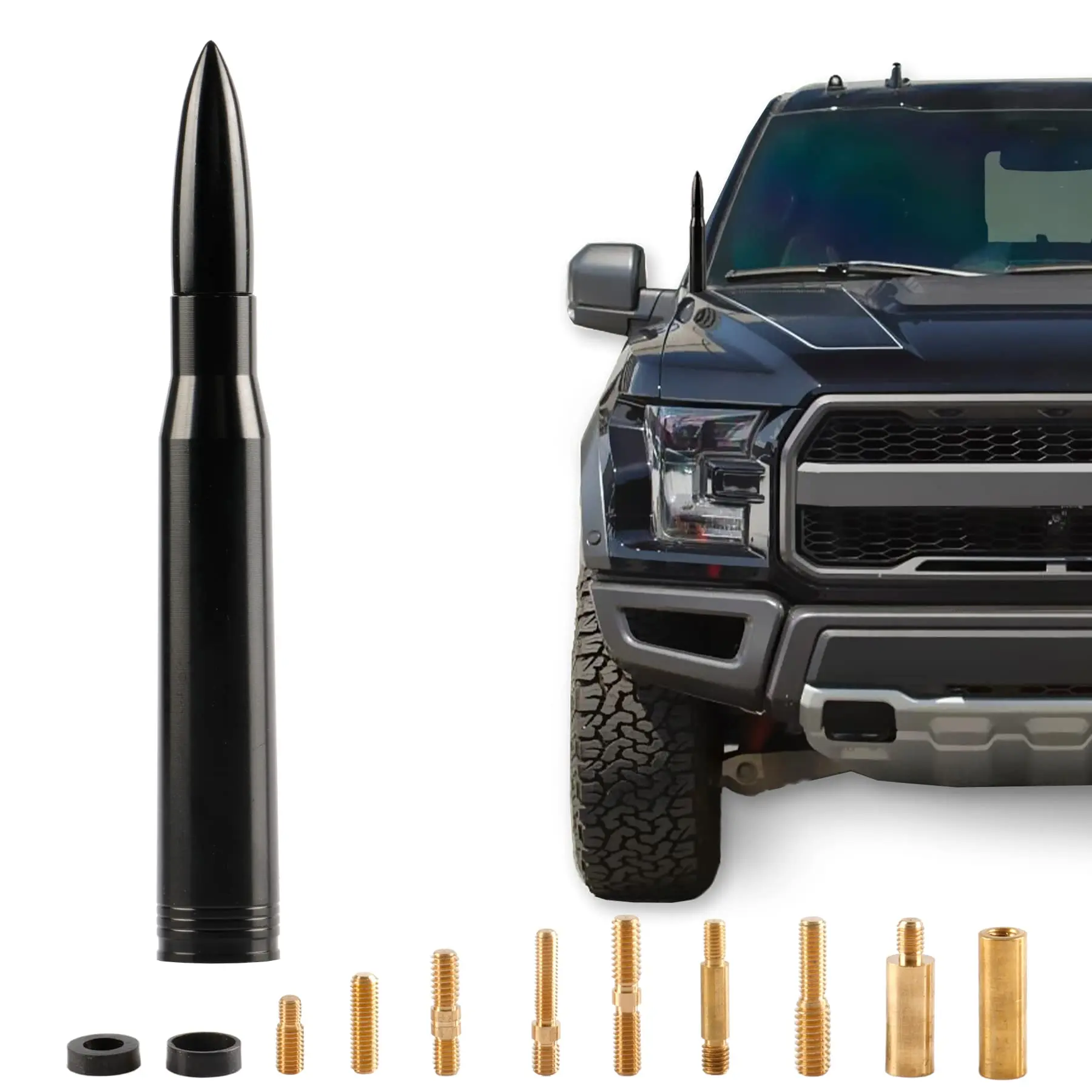5.5-Inch Universal Car Antenna Replacement, Billet Alloy & Aluminum Construction, Tool-Free Install, All Seasons Black Automotive Part, Compatible with 1999-2022 GMC Sierra, 2000-2017 GMC Yukon, Ford Dodge Chevrolet Jeep Toyota Trucks SUVs, Car Accessorie