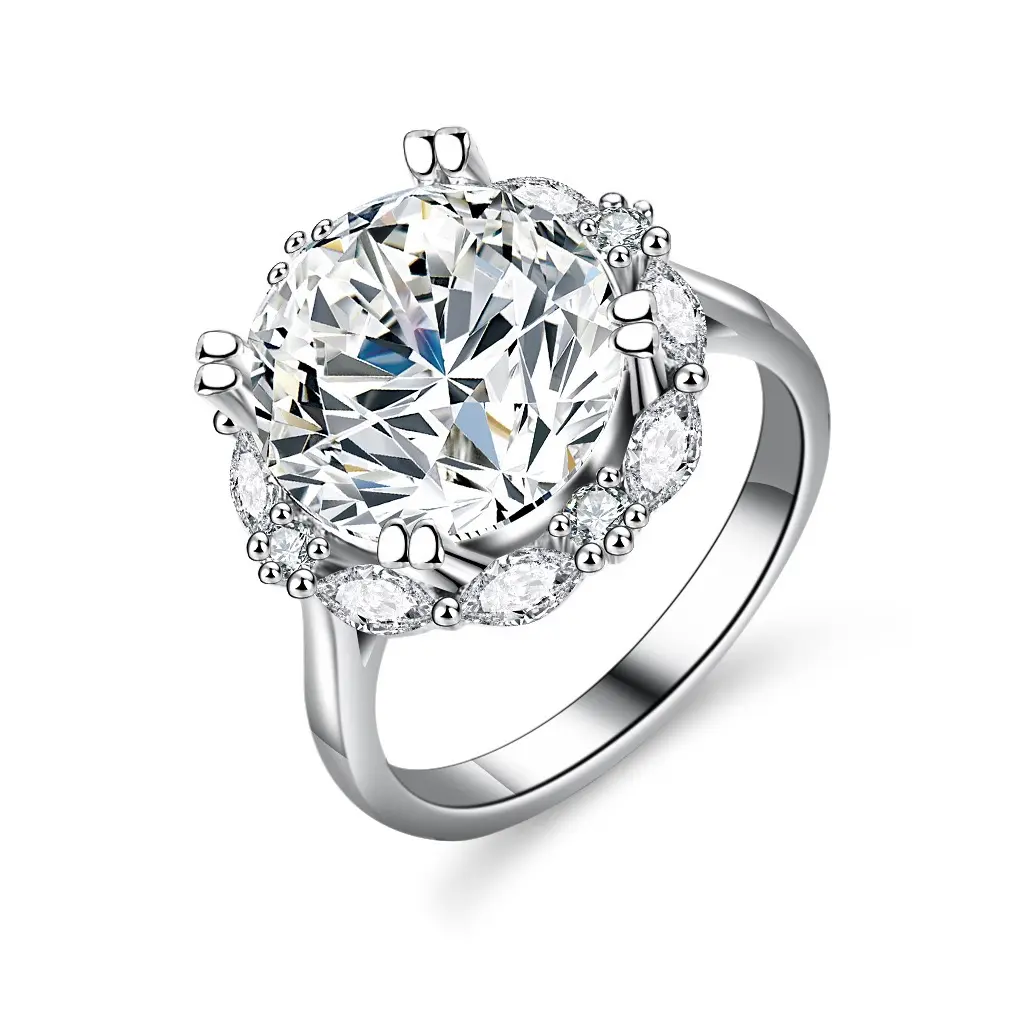 5CT Moissanite Men's Ring Classic Band For Guys，Copper Plated White Gold