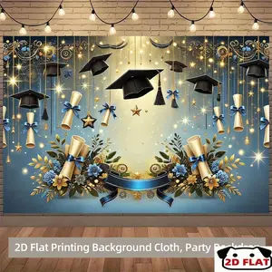 1PC,2D Flat Backdrop Graduation Ceremony Decoration Backdrop, Bachelor Cap & Diploma Scroll Themed Party Backdrop, Photo Background Curtain for Graduation Party, Festive Event Decoration Background Wa
