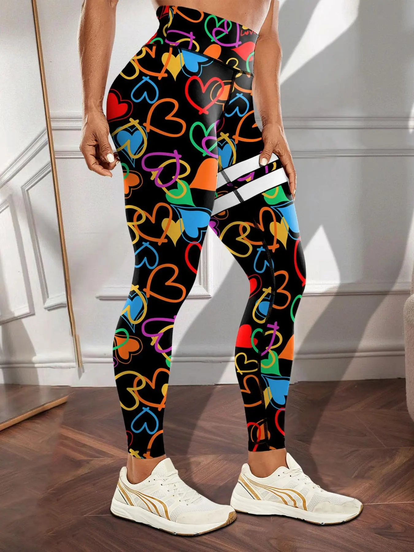 Women's All Over Heart Print, Casual Comfy Breathable Skinny Pants for Yoga Gym Workout, Ladies Bottoms for All Seasons, Comfy Stretchy Leggings, Sports Groove Leggings, Activewear Bottoms, Tight Leggings, Activewear for Fitness, Fitness Gym Clothes