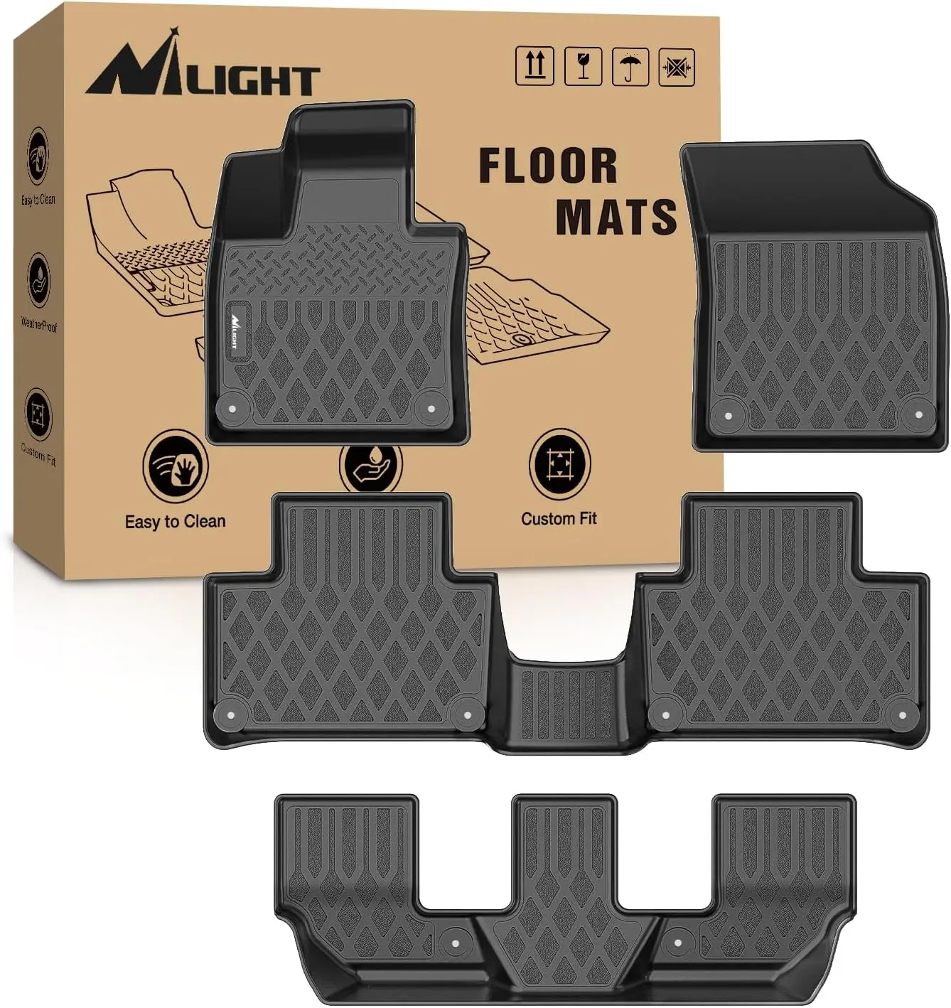 Nilight Waterproof TPE Floor Mats for Volvo XC90 Plug-in Hybrid Models (2016-2024, 2025), All-Weather Custom-Fit Heavy-Duty Car Floor Liners, Interior Protector Car Accessories, Waterproof Car Mats