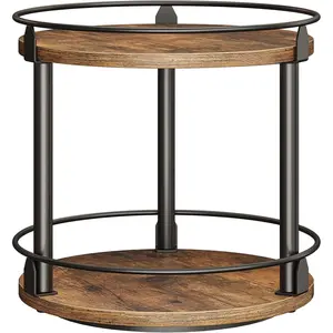 Lazy Susan Organizer, Rotating  Rack, 2 Tier  Turntable Organizer, Industrial Turntable  Holder, for Kitchen Countertop and Cabinet, Compact and Versatile, Rustic Brown SR22BR